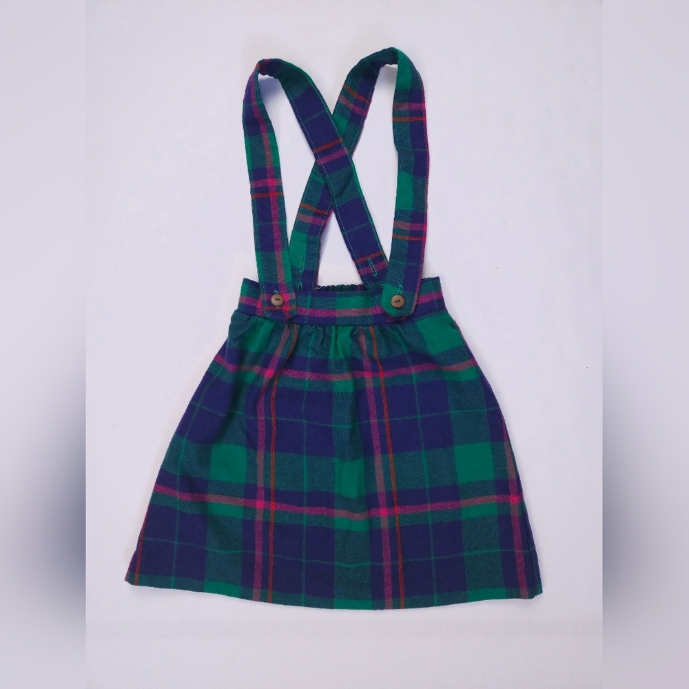Vintage Russie 80s Tartan Plaid Purple Pink Jumper Overalls Skirt Toddler 2T-3T